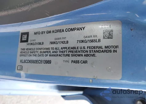 2014 Chevrolet Spark 1Lt Auto from USA, damaged, VIN KL8CD6S92EC513989